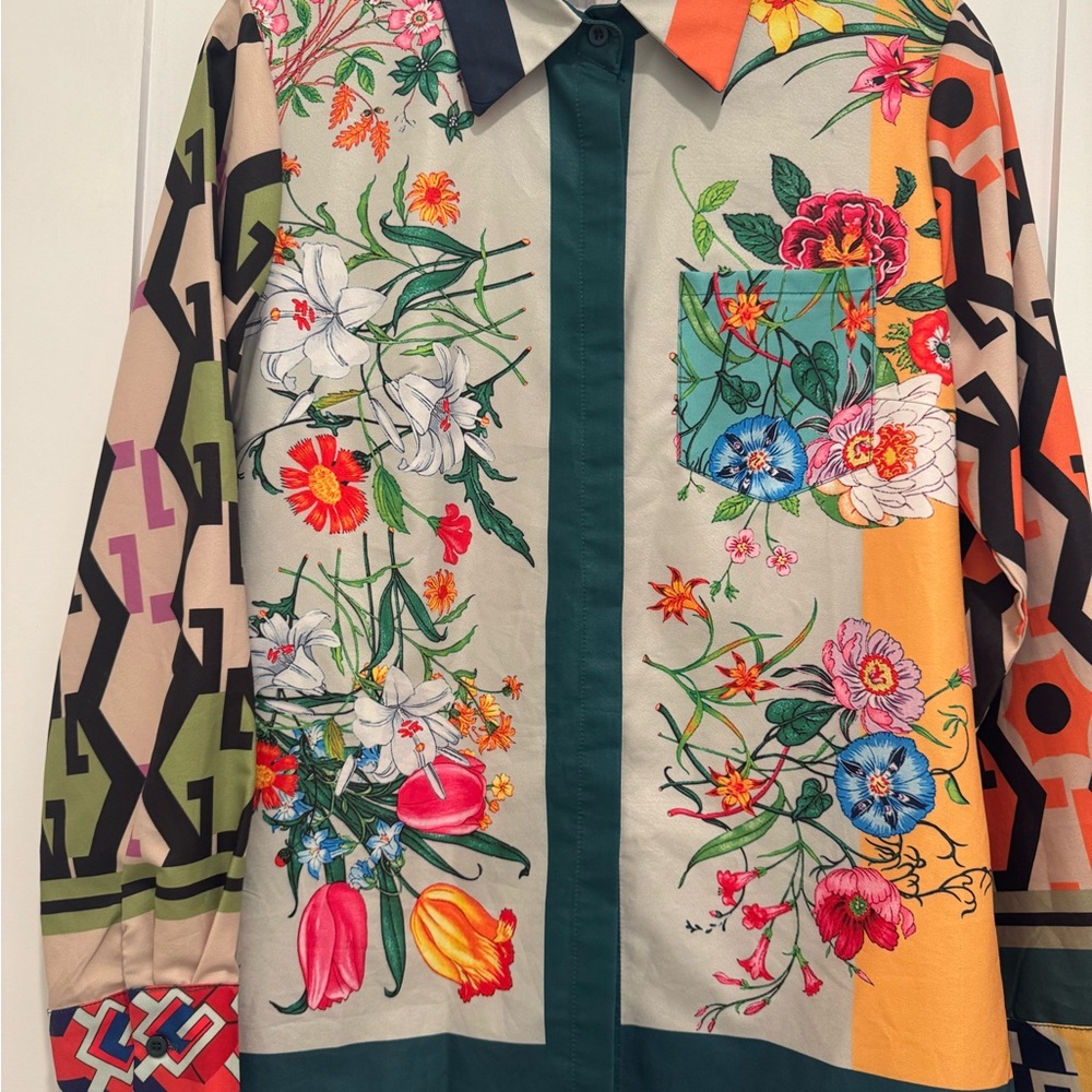 Floral and Geometric Long Sleeve Shirt
